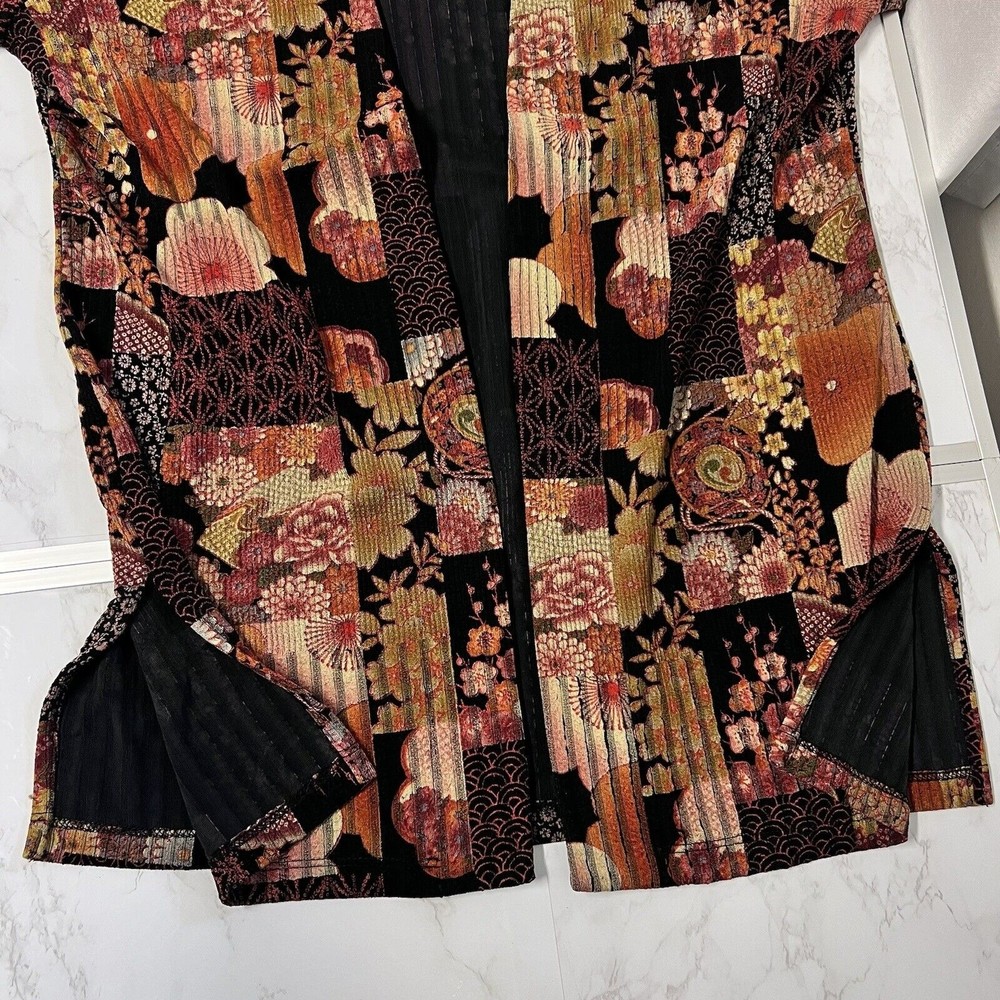 Draper's & Damon's Women Small Black Multi Kimono Floral Theme Open Cardigan Top - Picture 9 of 15
